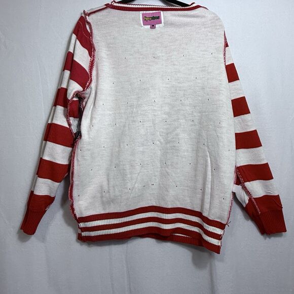 Tipsy Elves Santa's Close Up Red White Striped Ugly Christmas Sweater Men's L - Picture 8 of 9